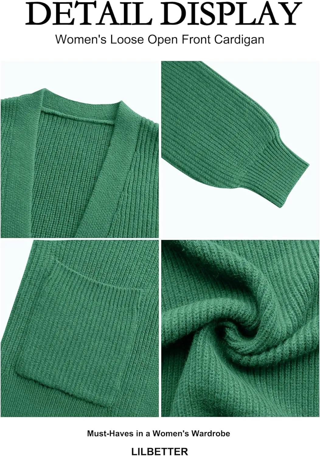 LILBETTER Women's Loose Open Front Cardigan Long Sleeve Casual Lightweight Soft Knit Sweaters Coat with Pockets