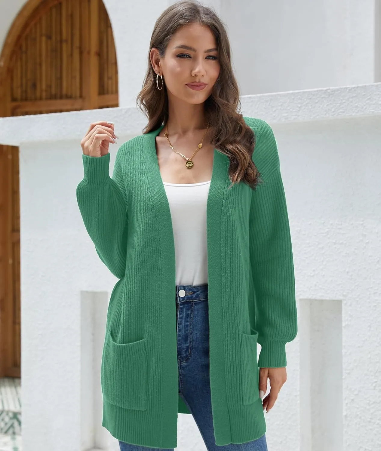 LILBETTER Women's Loose Open Front Cardigan Long Sleeve Casual Lightweight Soft Knit Sweaters Coat with Pockets