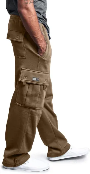 Mens Baggy Cargo Pants Elastic Waist Open Bottom Sweatpants Loose Fit Lightweight Hiking Work Pant Multi Pockets