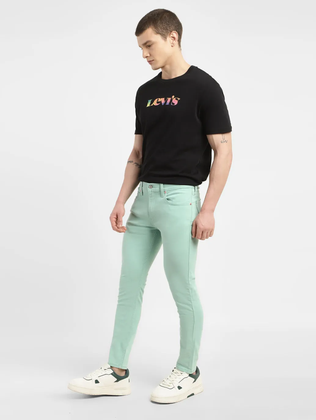 Men's Mint Green Skinny Fit Mid Rise Jeans