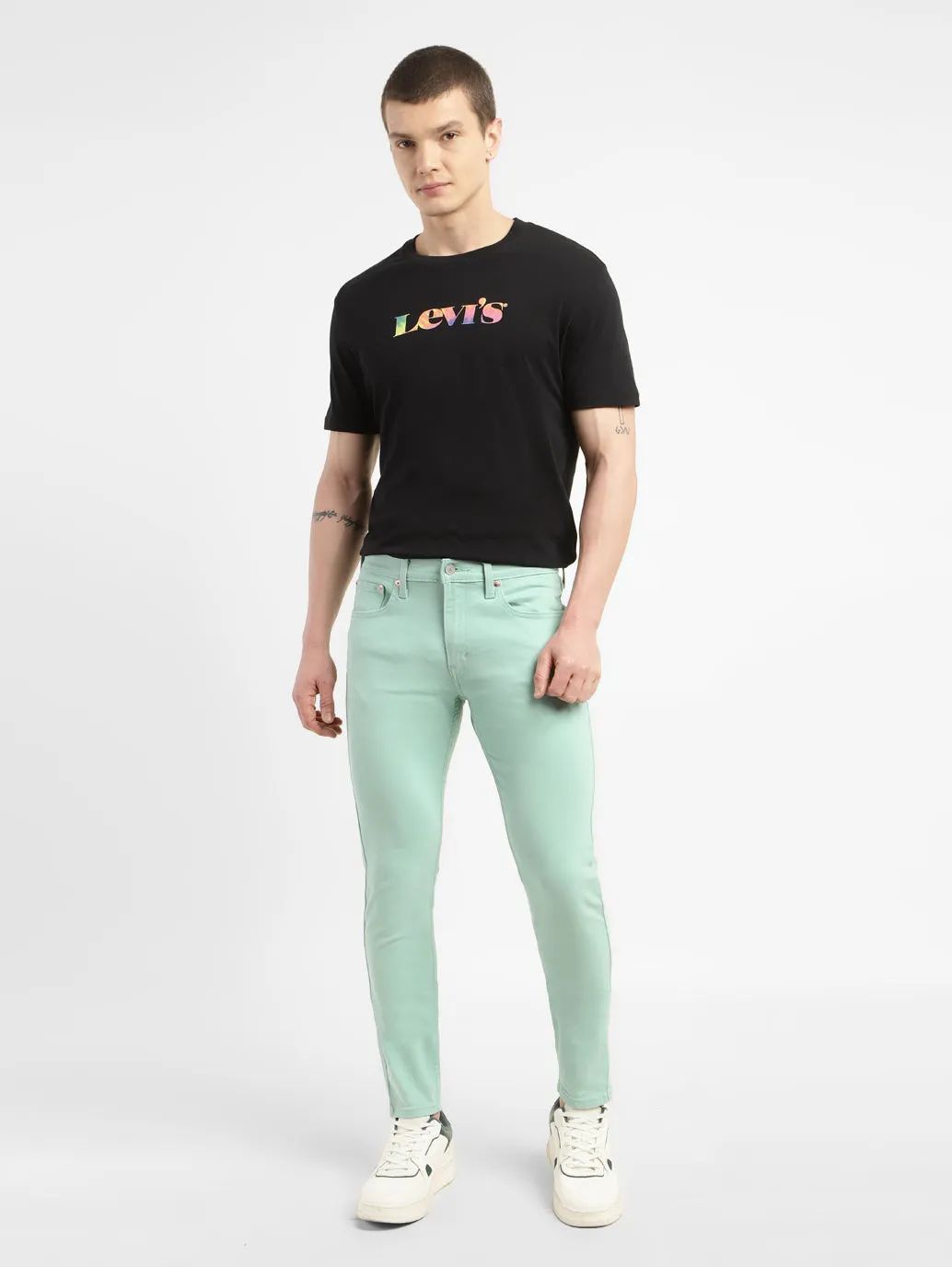 Men's Mint Green Skinny Fit Mid Rise Jeans