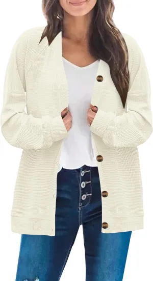 MOLERANI Women Cardigan Sweaters V Neck Button Open Front Waffle Knit 2024 Fall Loose Oversized Lightweight Cardigans