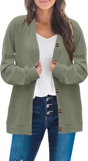 MOLERANI Women Cardigan Sweaters V Neck Button Open Front Waffle Knit 2024 Fall Loose Oversized Lightweight Cardigans