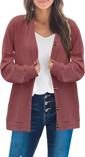 MOLERANI Women Cardigan Sweaters V Neck Button Open Front Waffle Knit 2024 Fall Loose Oversized Lightweight Cardigans