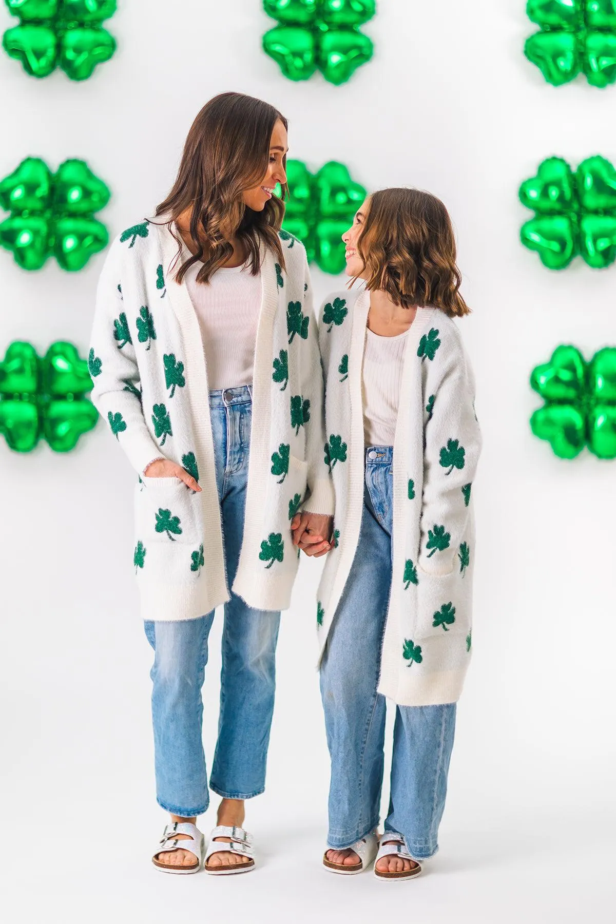 Mom & Me - Cozy Four Leaf Clover Cardigan