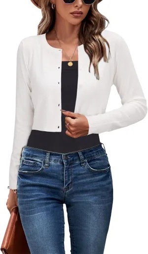 Newshows Cropped Cardigan Sweaters for Women 2025 Crew Neck Button Down Open Front Knit Bolero Shrugs