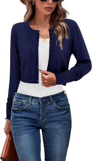 Newshows Cropped Cardigan Sweaters for Women 2025 Crew Neck Button Down Open Front Knit Bolero Shrugs