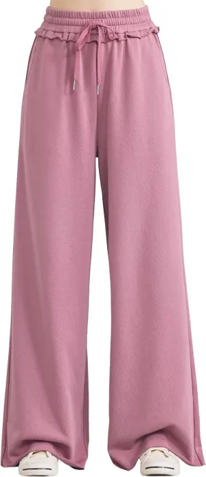 noflik Women's Skin-Friendly Cotton Elastic High Waisted Drawstring Wide Leg Fray Hem Sweatpants