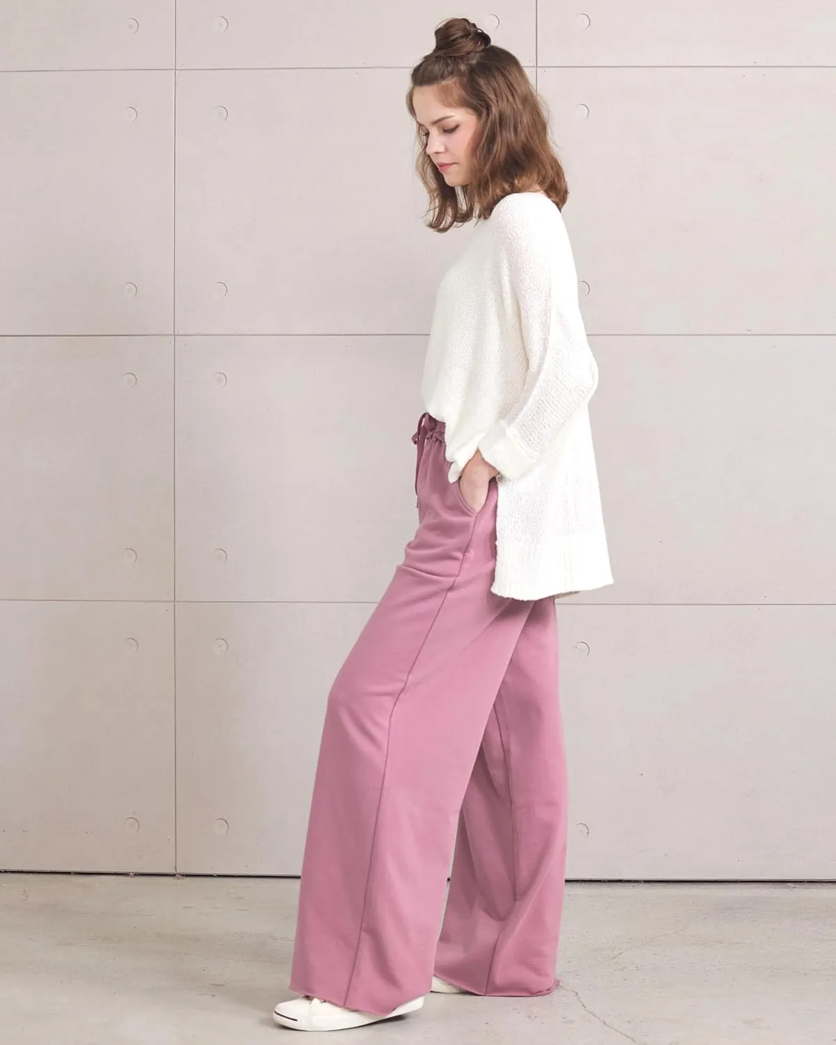 noflik Women's Skin-Friendly Cotton Elastic High Waisted Drawstring Wide Leg Fray Hem Sweatpants