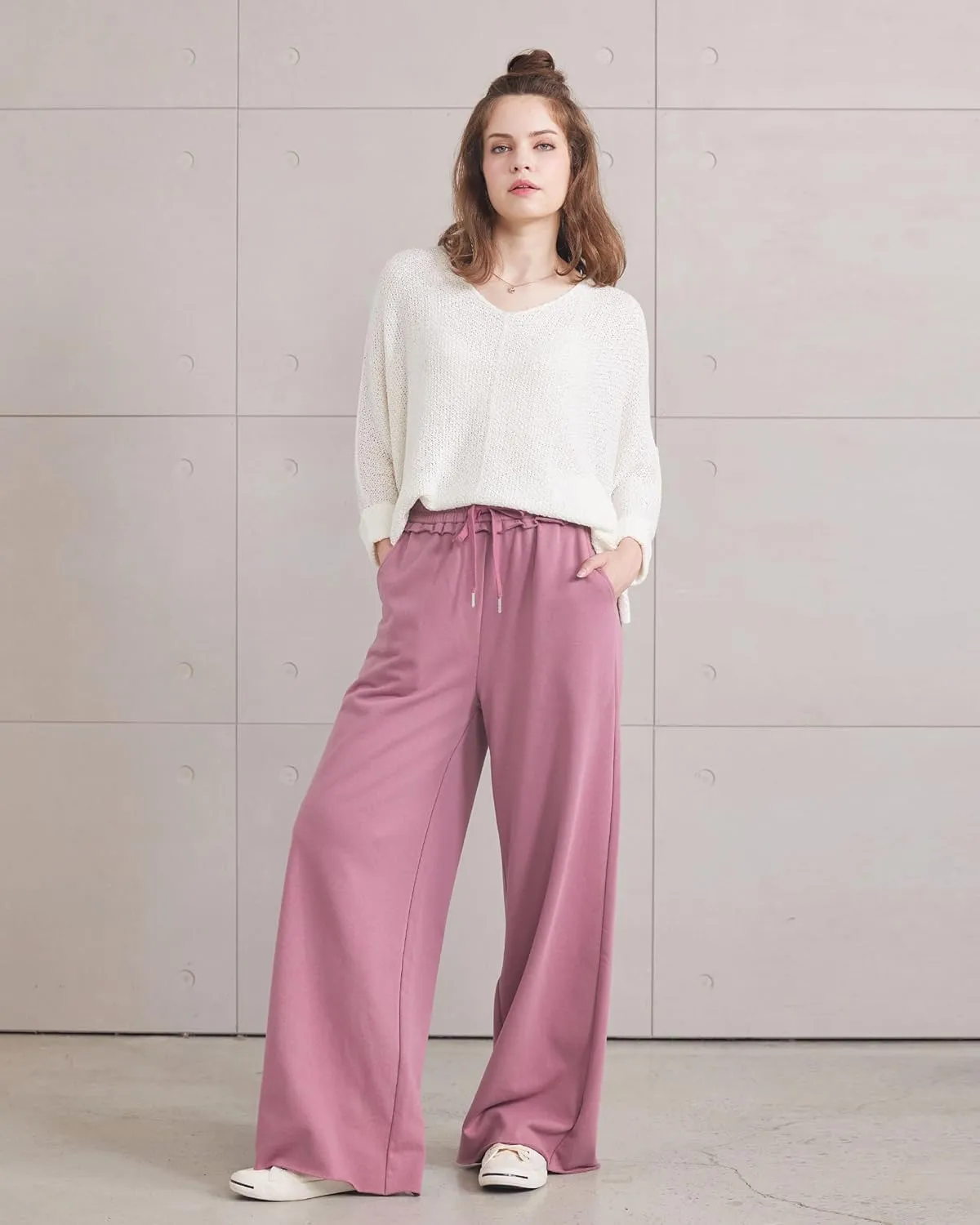 noflik Women's Skin-Friendly Cotton Elastic High Waisted Drawstring Wide Leg Fray Hem Sweatpants