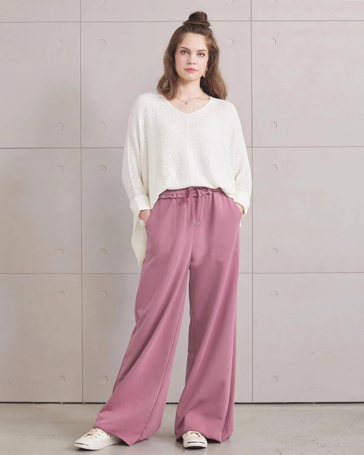noflik Women's Skin-Friendly Cotton Elastic High Waisted Drawstring Wide Leg Fray Hem Sweatpants