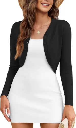 OmicGot Women's Long Sleeve Cropped Cardigan Sweaters Open Front Bolero Shrug for Dresses S-XL