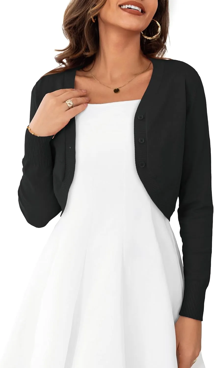 OmicGot Women's Long Sleeve Cropped Cardigan Sweaters Open Front Bolero Shrug for Dresses S-XL
