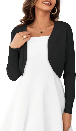 OmicGot Women's Long Sleeve Cropped Cardigan Sweaters Open Front Bolero Shrug for Dresses S-XL