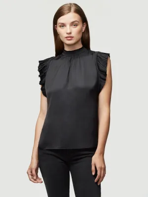 Pleated Ruffle Sleeveless Top -- Noir