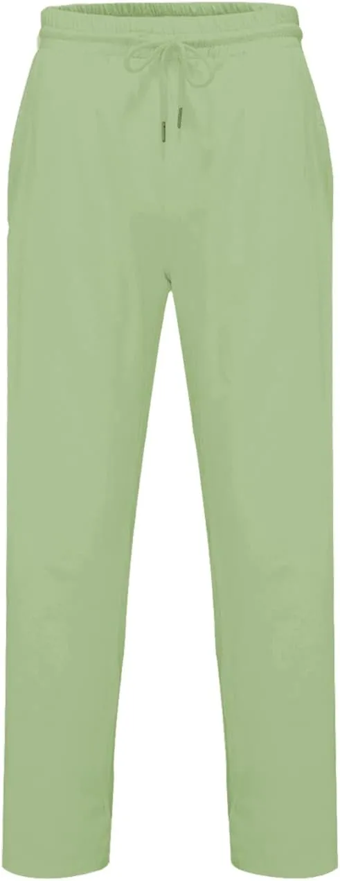Poriff Mens Cotton Linen Pants Elastic Drawstring Waist Lounge Beach Pants