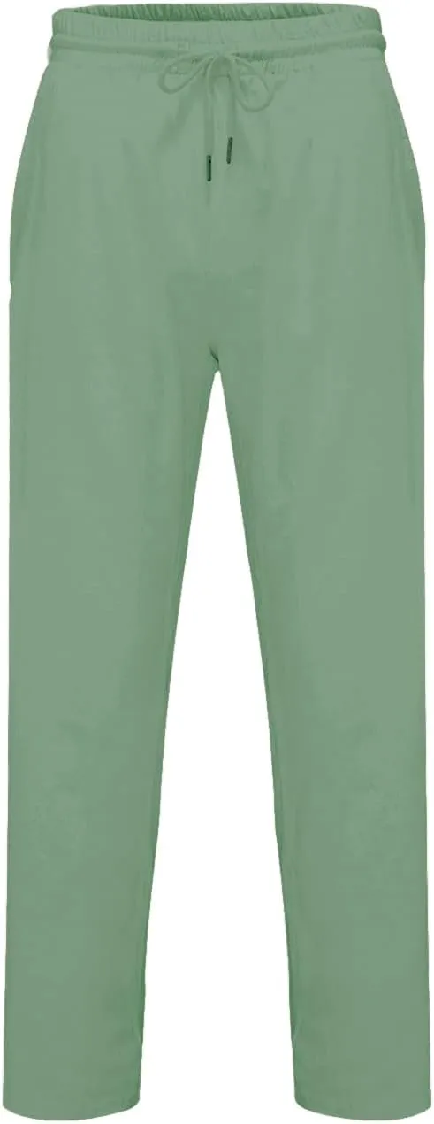 Poriff Mens Cotton Linen Pants Elastic Drawstring Waist Lounge Beach Pants