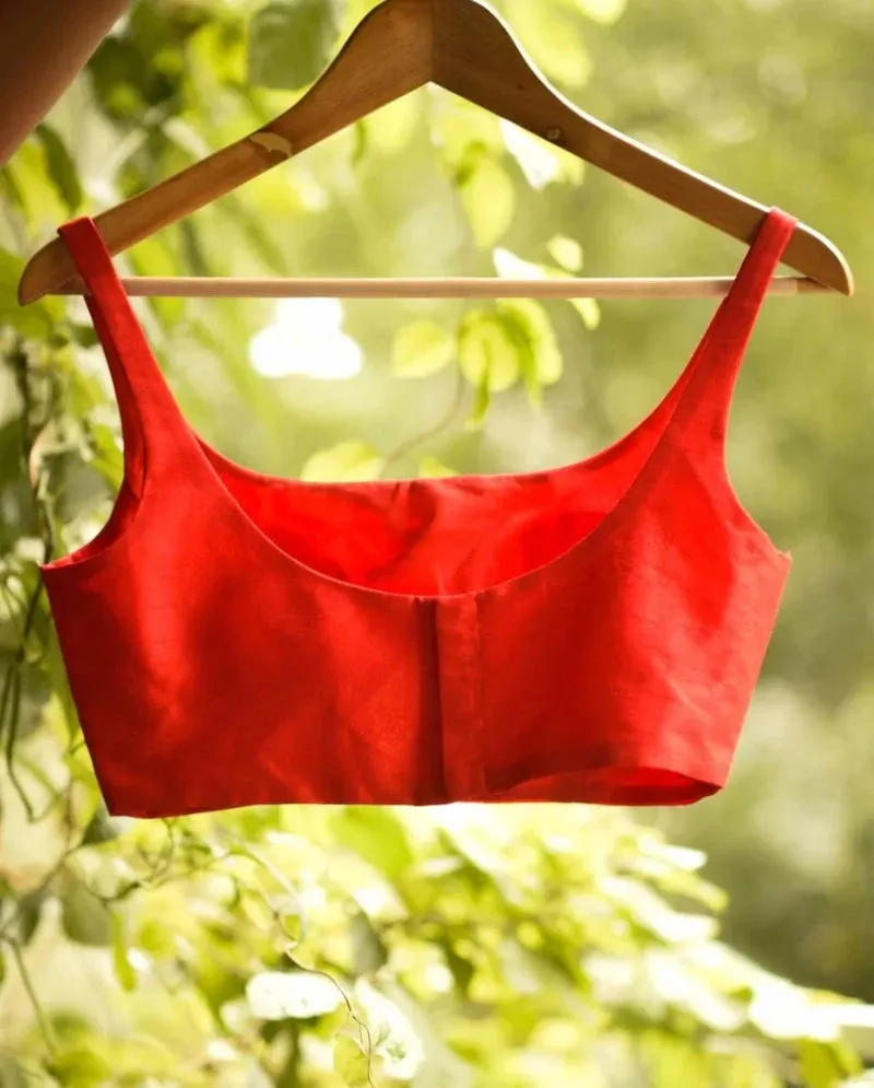 Readymade Red Artificial Silk Sleeveless Blouse With U Neck