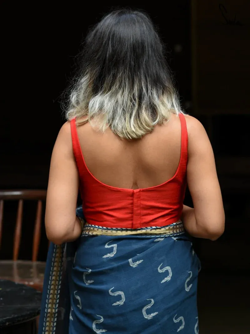Readymade Red Artificial Silk Sleeveless Blouse With U Neck