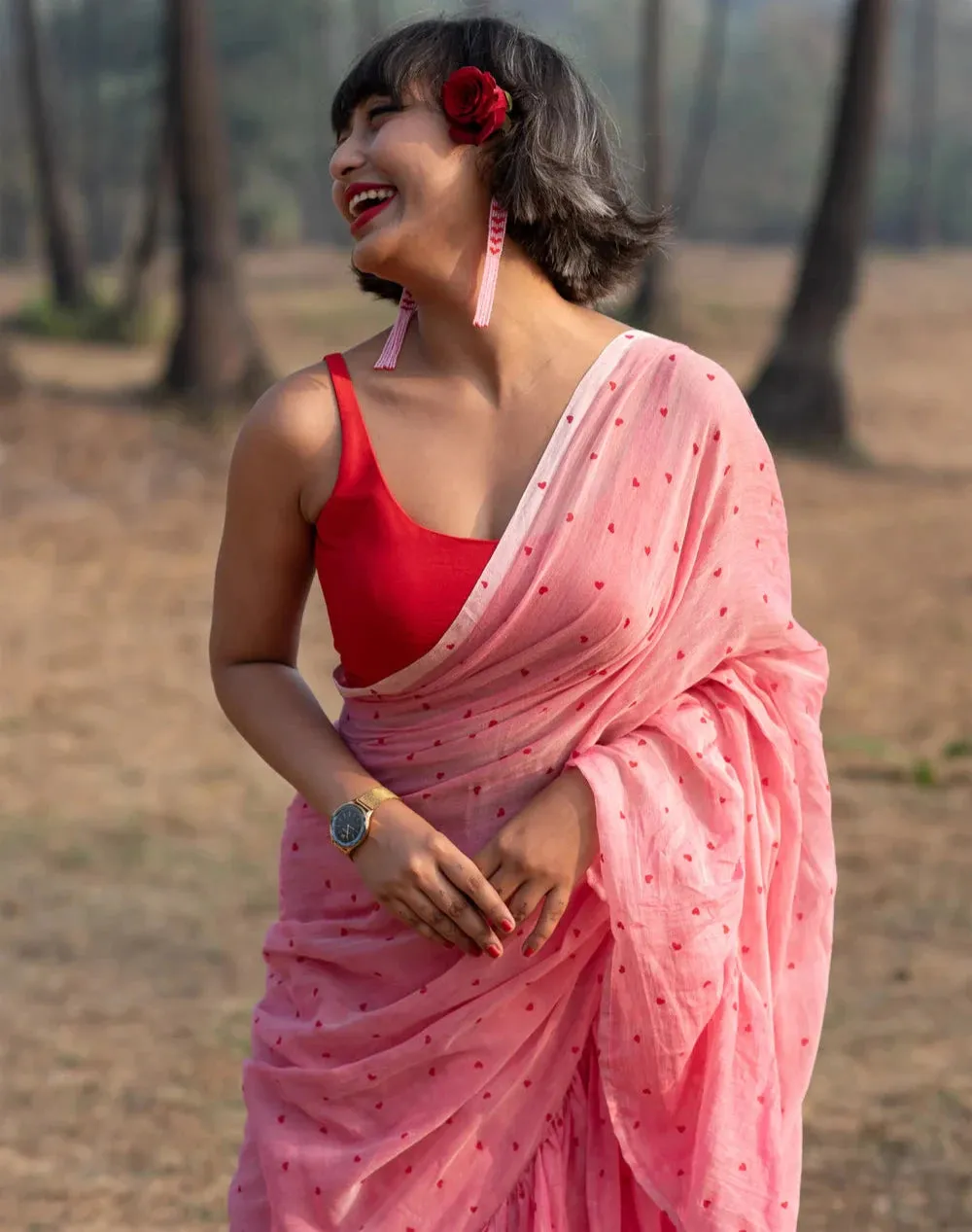 Readymade Red Artificial Silk Sleeveless Blouse With U Neck