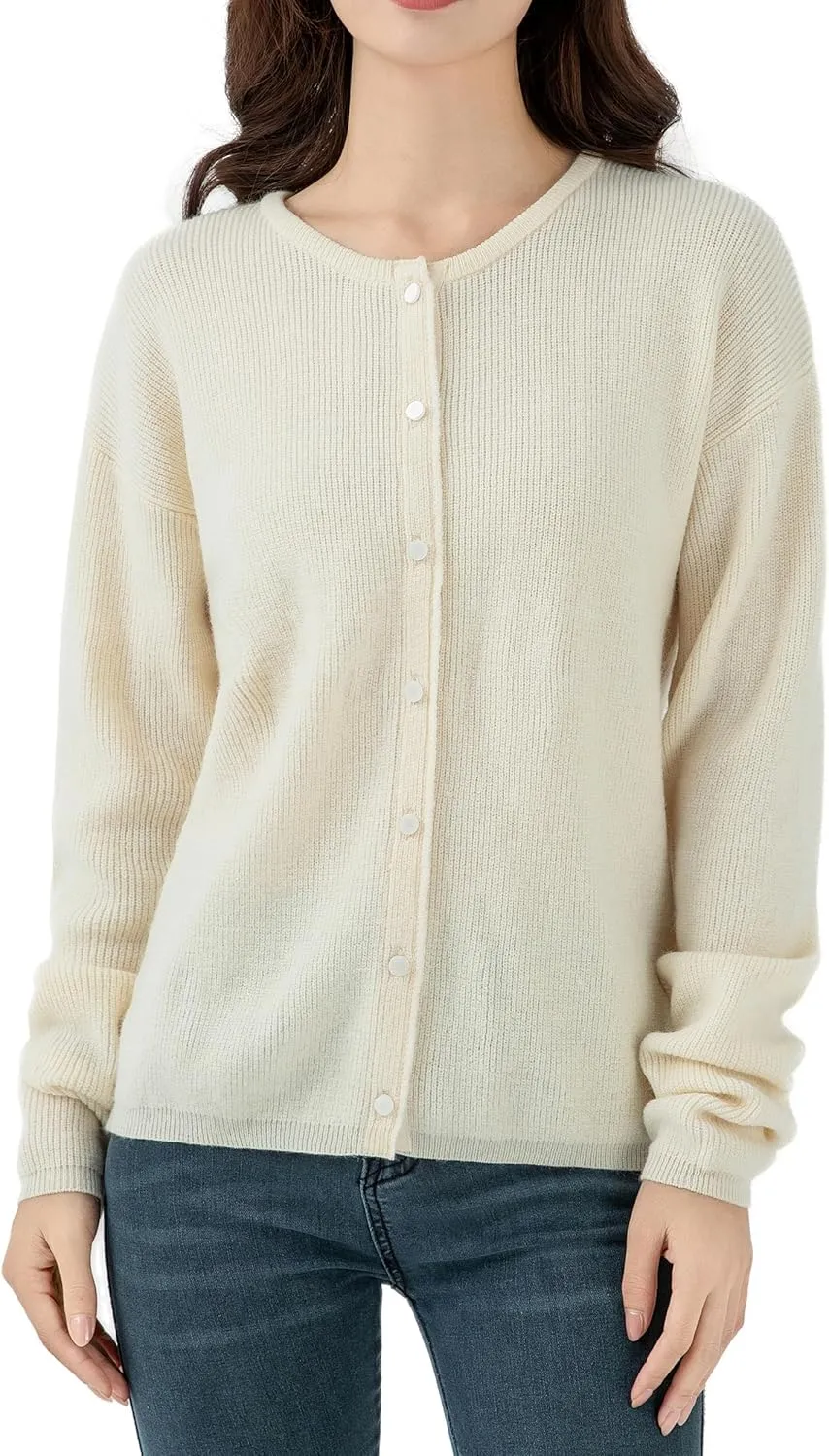 Simple&Opulence Womens Cardigan Button Down Crew Neck Sweater Open Front Long Sleeve Lightweight Knitted Sweaters