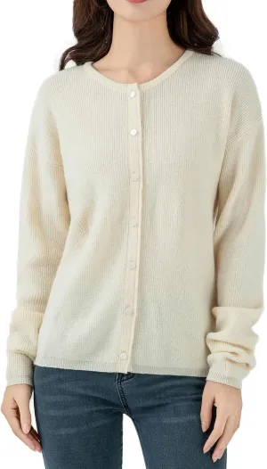 Simple&Opulence Womens Cardigan Button Down Crew Neck Sweater Open Front Long Sleeve Lightweight Knitted Sweaters