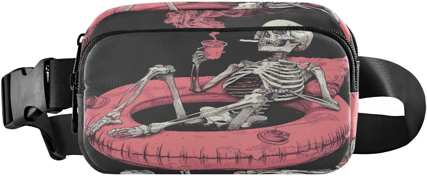 Small Travel Fanny Pack with Adjustable Strap Unisex Relaxing Skeleton Waist Pack for Running, Hiking
