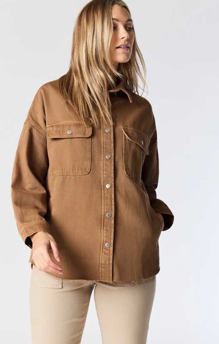 TAMARA OVERSIZED DENIM SHIRT IN TANNIN DENIM