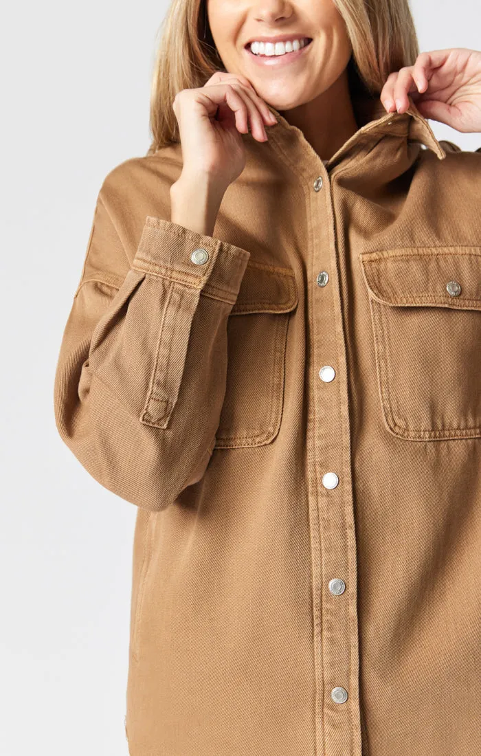 TAMARA OVERSIZED DENIM SHIRT IN TANNIN DENIM