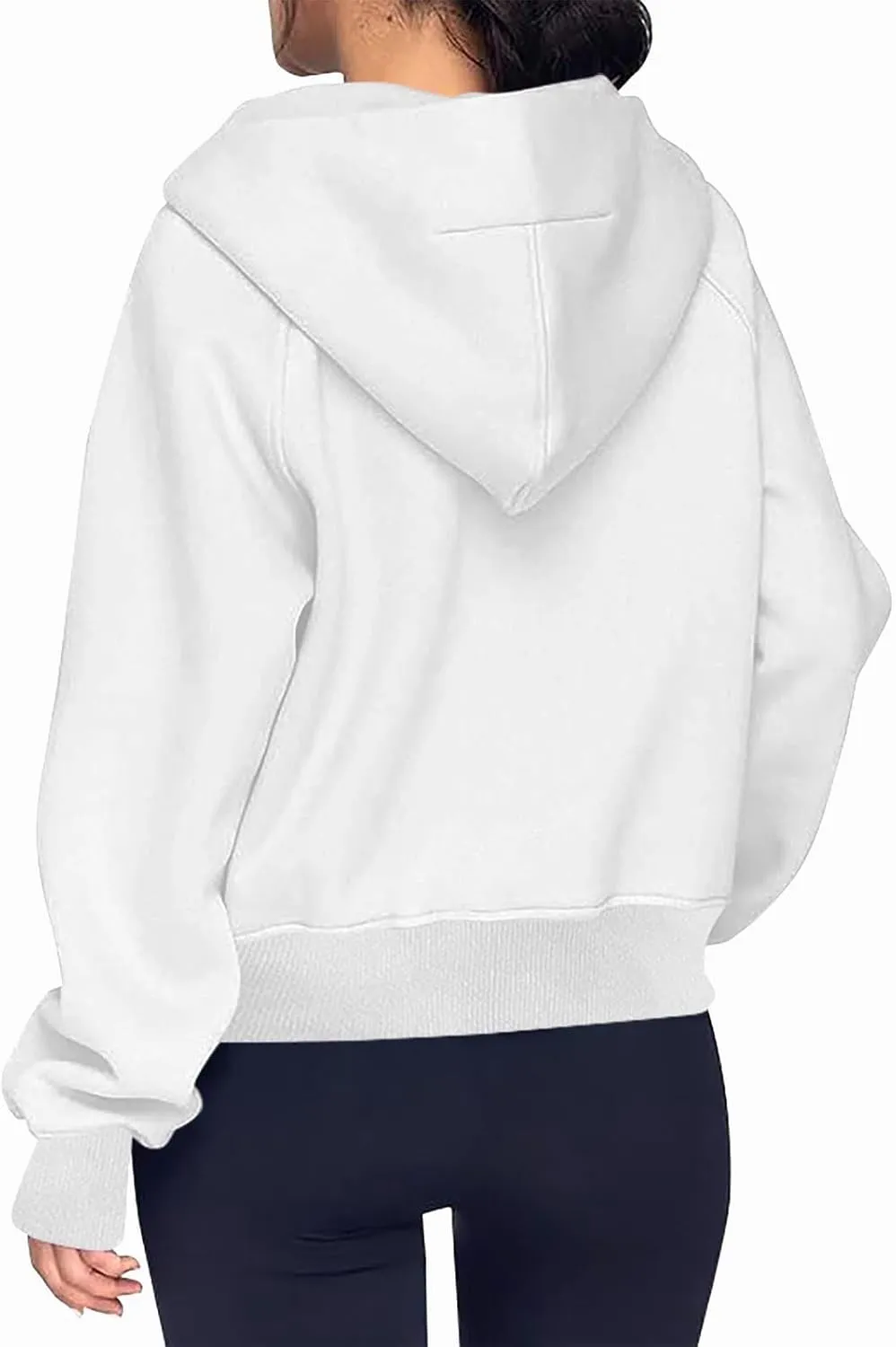 TANGNADE Hooded Sweatshirts Women Half Zip Cropped Fleece Pullover Quarter Zipper Thumb Hole Hoodies with Pockets