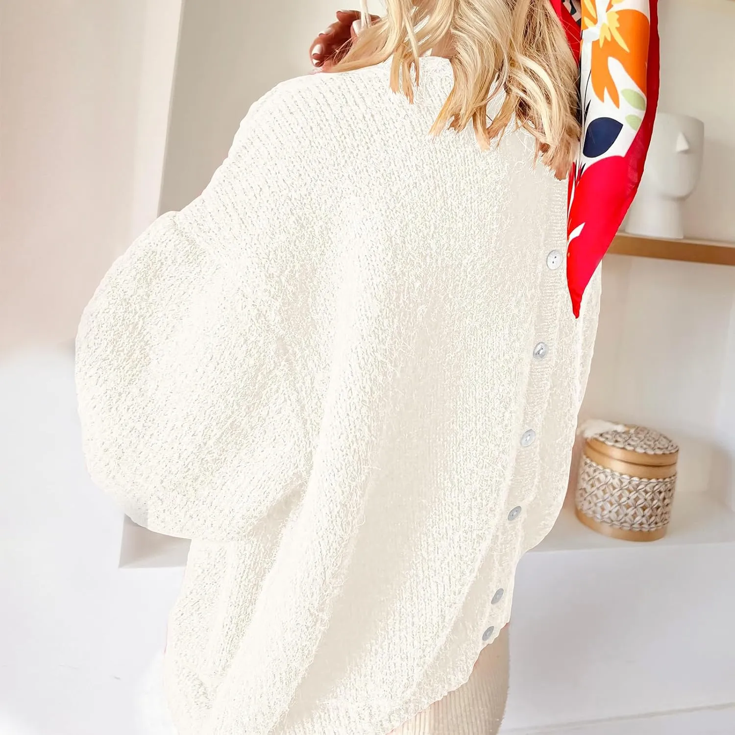ThCreasa Womens Open Front Cardigan Sweaters Button Down Long Sleeve Casual Crew Neck Solid Knit Cardigans Outerwear