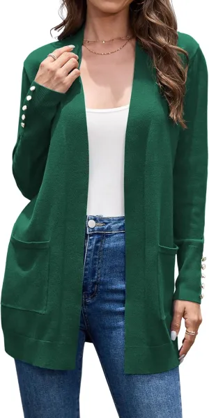 VIISHOW Women Cardigan Sweater Lightweight Open Front Long Sleeve Soft Fine Knit Casual Trendy Kimono Cardigans with Pockets