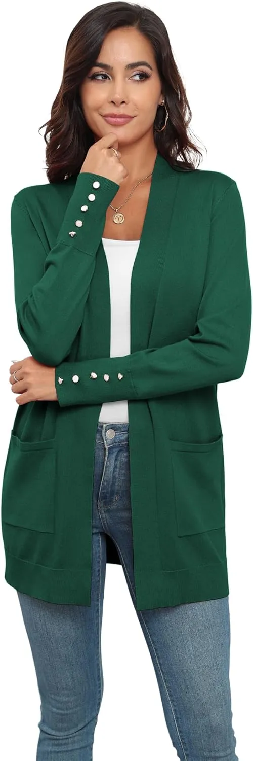 VIISHOW Women Cardigan Sweater Lightweight Open Front Long Sleeve Soft Fine Knit Casual Trendy Kimono Cardigans with Pockets