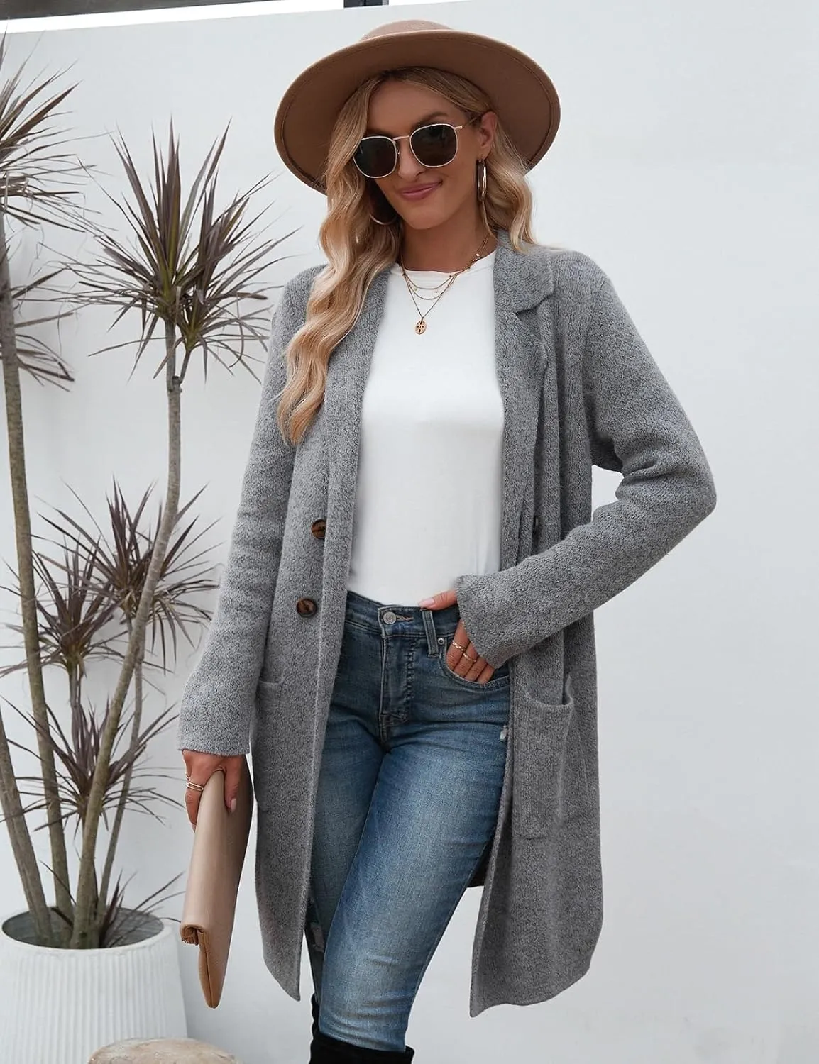 VIMPUNEC Fall Long Cardigan Sweaters for Women Trendy Open Front Coats Knit Winter Jackets Coatigan