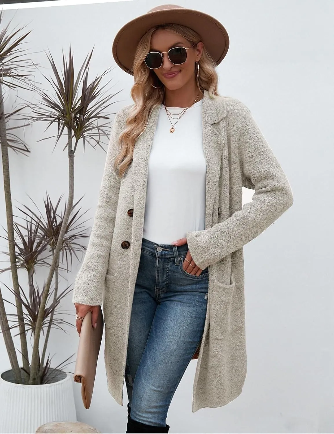 VIMPUNEC Fall Long Cardigan Sweaters for Women Trendy Open Front Coats Knit Winter Jackets Coatigan