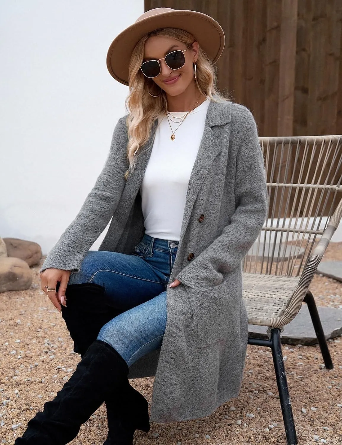 VIMPUNEC Fall Long Cardigan Sweaters for Women Trendy Open Front Coats Knit Winter Jackets Coatigan