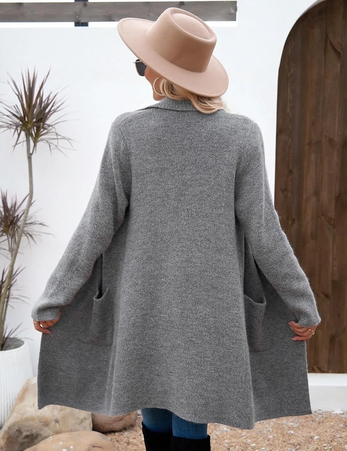 VIMPUNEC Fall Long Cardigan Sweaters for Women Trendy Open Front Coats Knit Winter Jackets Coatigan