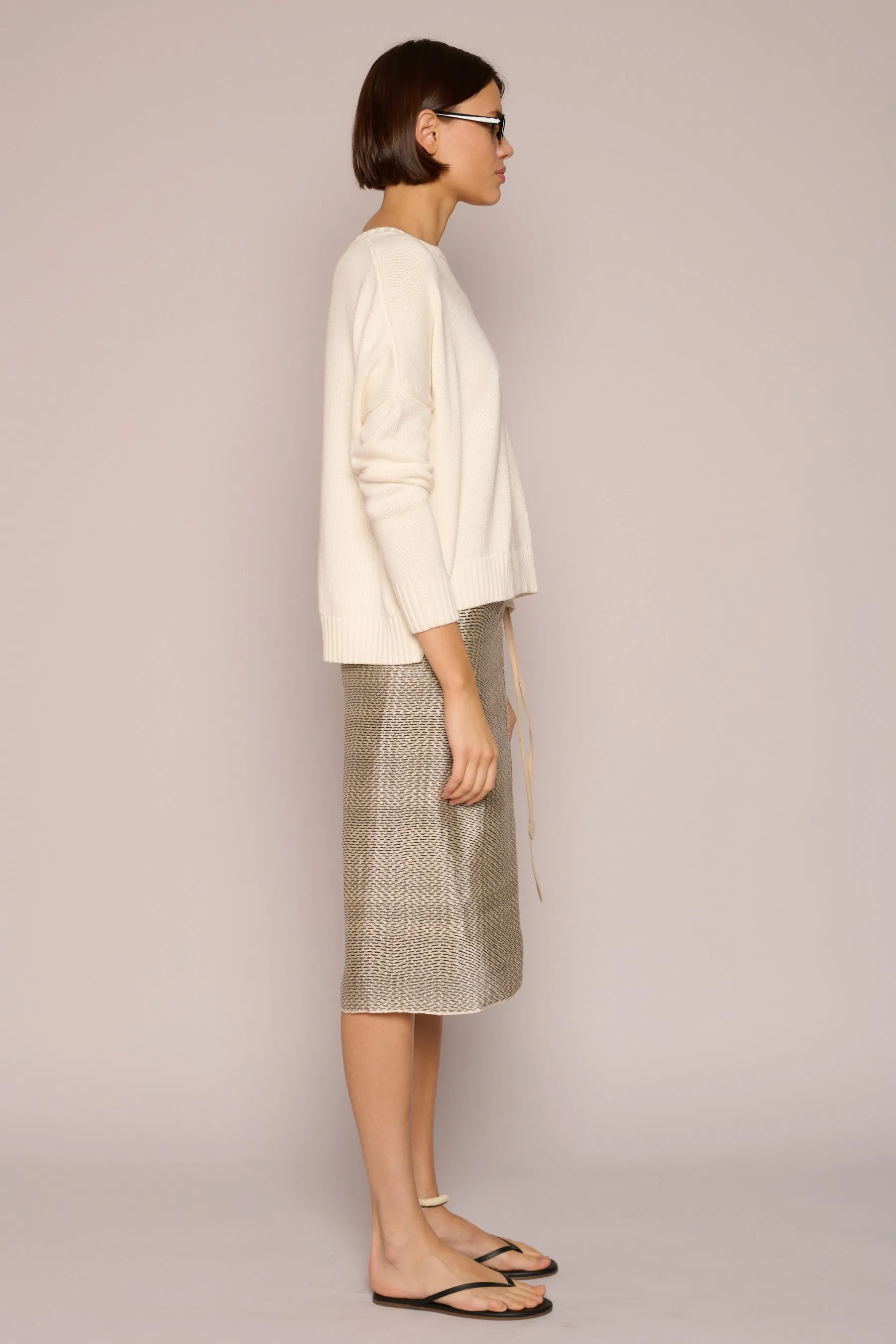 Wide Cotton Pullover in Creme