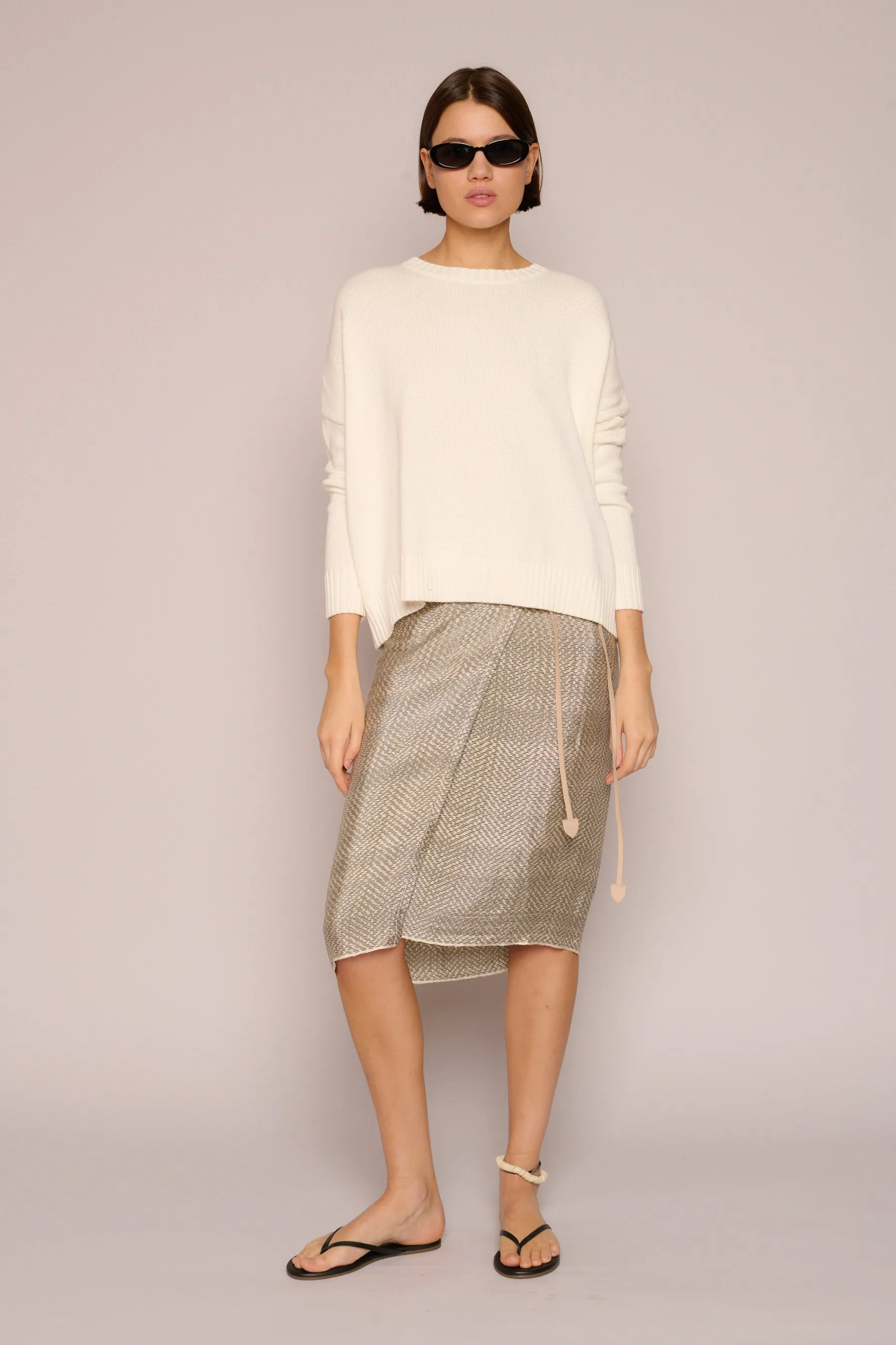 Wide Cotton Pullover in Creme