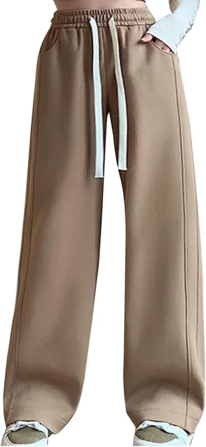 Wide Leg Sweatpants Women Plus Size High Waisted Drawstring Lounge Pants Flowy Trousers Casual Loose y2k Joggers