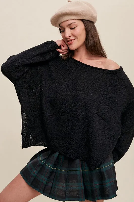 Wide Neck Oversized Knit Sweater