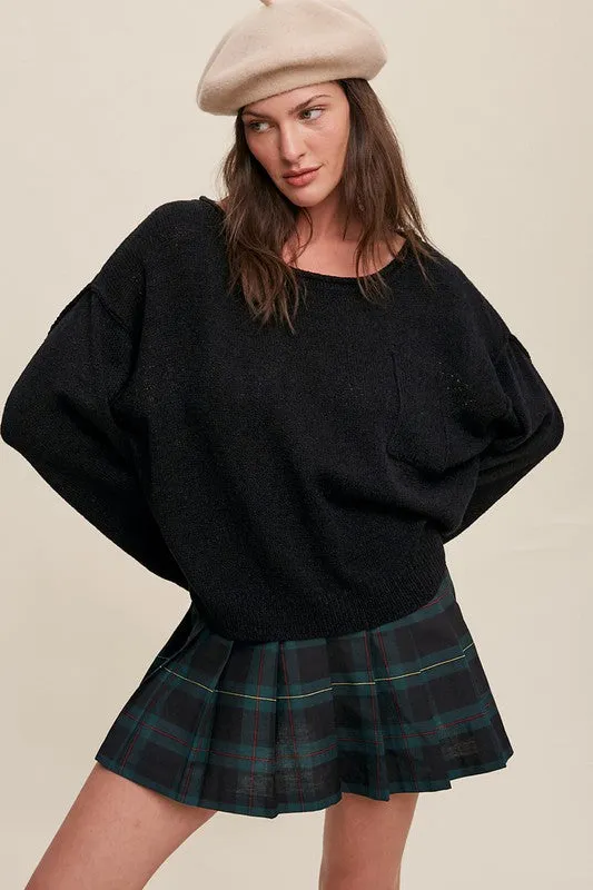 Wide Neck Oversized Knit Sweater