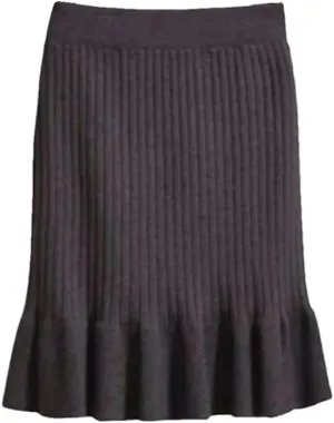 Women Knitted High Waist Pleated Skirts Solid Elastic Waist Ribbed Knitting Skirt