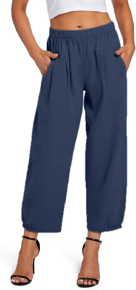 Womens Capri Yoga Pants Wide Leg Loose Comfy Lounge Cropped Capris with Pockets