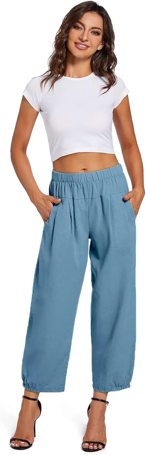 Womens Capri Yoga Pants Wide Leg Loose Comfy Lounge Cropped Capris with Pockets