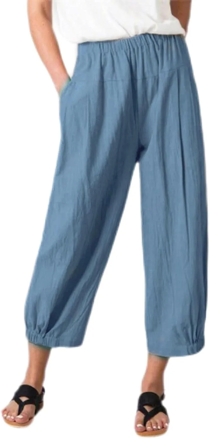Womens Capri Yoga Pants Wide Leg Loose Comfy Lounge Cropped Capris with Pockets