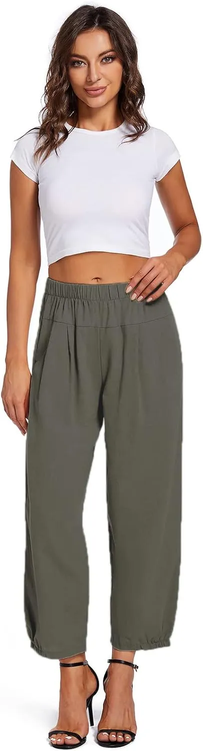Womens Capri Yoga Pants Wide Leg Loose Comfy Lounge Cropped Capris with Pockets