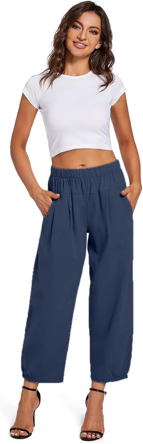 Womens Capri Yoga Pants Wide Leg Loose Comfy Lounge Cropped Capris with Pockets