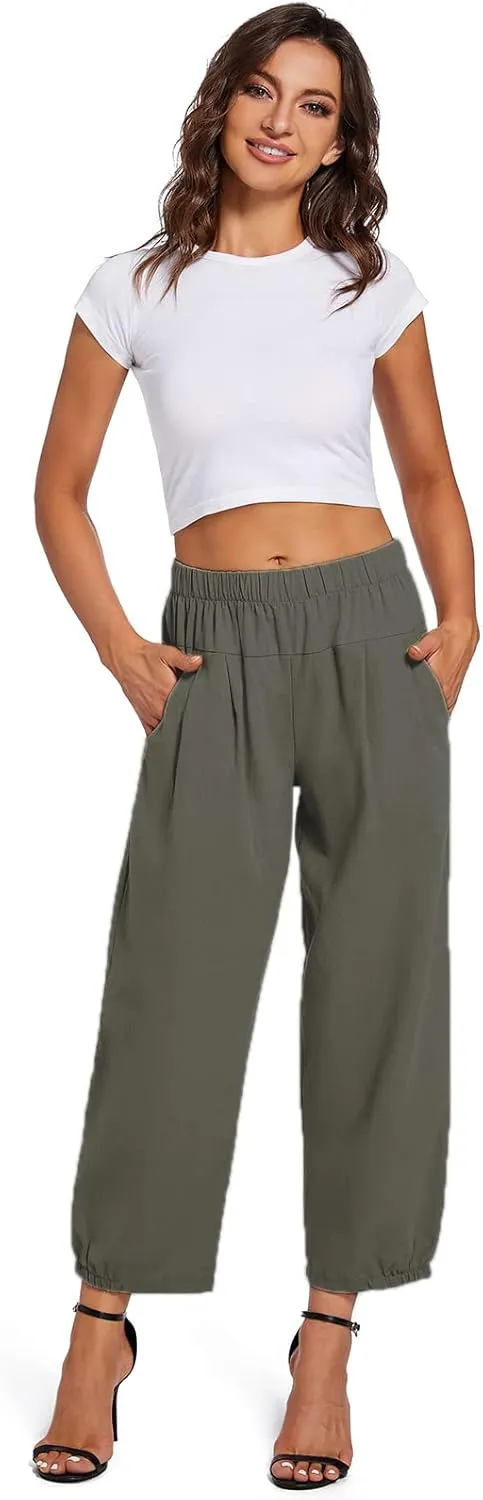 Womens Capri Yoga Pants Wide Leg Loose Comfy Lounge Cropped Capris with Pockets
