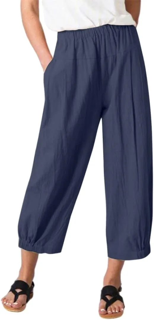 Womens Capri Yoga Pants Wide Leg Loose Comfy Lounge Cropped Capris with Pockets